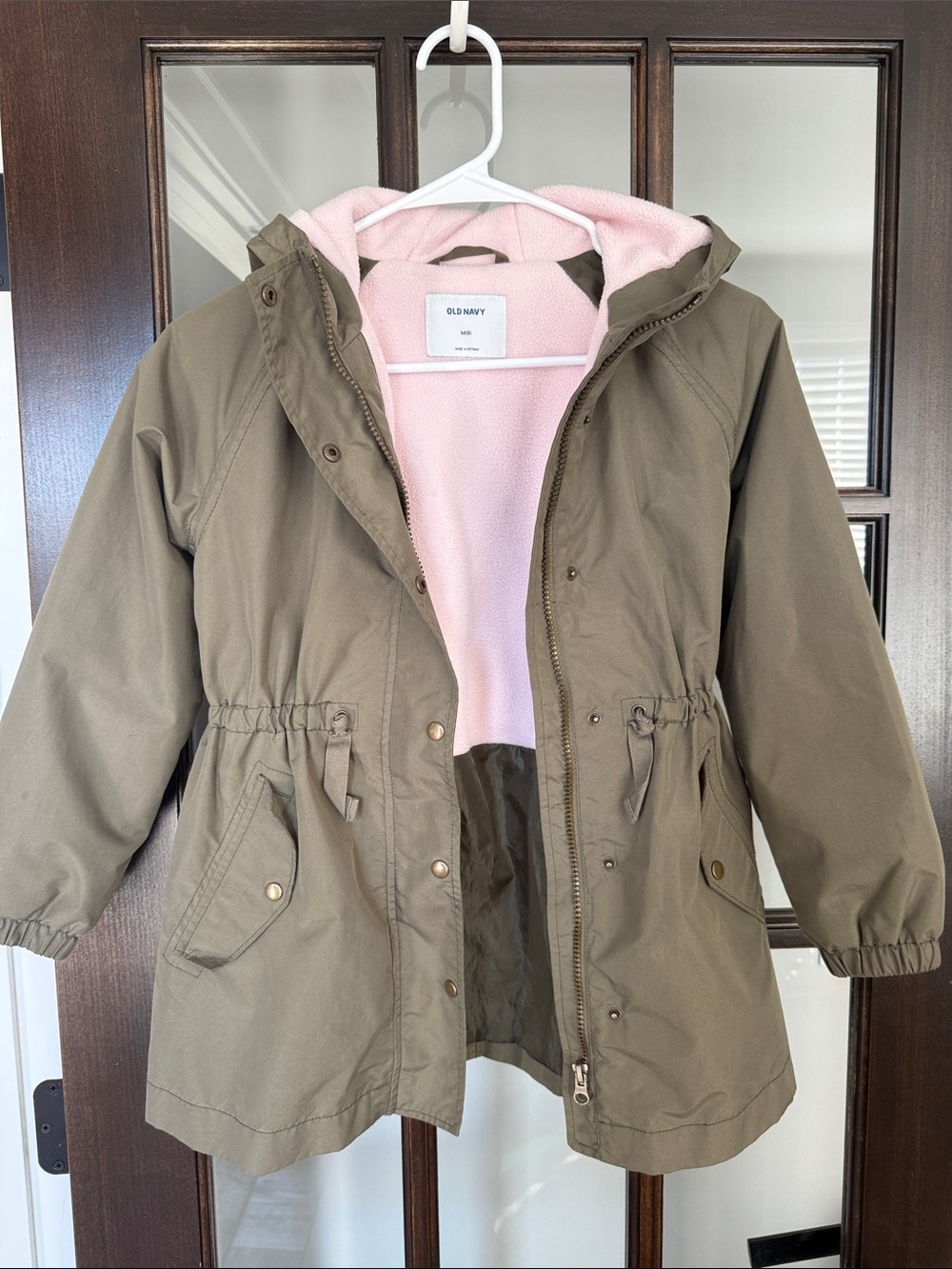 Old Navy Olive Hooded Jacket with Pink Fleece Lining